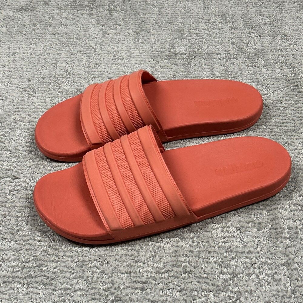 Adidas Sandals Mens 10 Adilette Slides Salmon Slip On Casual Logo Flats Summer